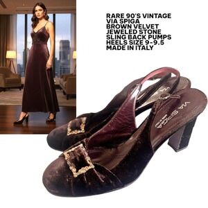 ✨ RARE Vintage 90's Via Spiga Velvet Jeweled Slingbacks ✨